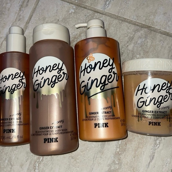 Set of 4•Victoria Secret PINK Honey Ginger BodyWash Oil•Lotion•Scrub•bundle set - Picture 3 of 15